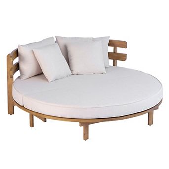 Pnronnc Low Round Daybed Outdoor Lounger Patio Recliner Sofa with 4 Pillows for Backyard, Poolside