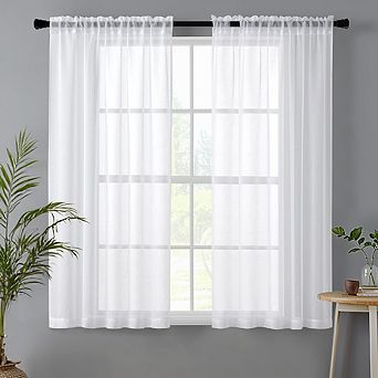 Linen Textured Sheer Curtains with Rod Pocket, Set of 2 Panels