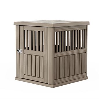 Yurblax Resin Dog Crate Furniture , Weatherproof Shelter with Locking Buckle, End Table, Brown