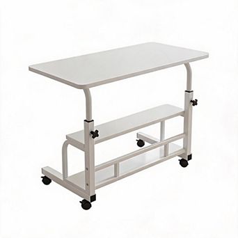 Portable Laptop Desk with Storage Shelves - Computer Table with Lockable Wheels, Adjustable Height