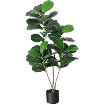 4FT Realistic Artificial Fiddle Leaf Fig Tree - Multi-Stem Faux Ficus Lyrata Plant, Low Maintenance