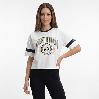 Women's Champion White Colorado Buffaloes Striped Ringer T-Shirt