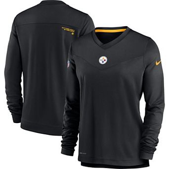 Women's Nike Black Pittsburgh Steelers Top Coach Performance V-Neck Long Sleeve T-Shirt