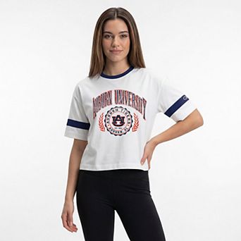 Women's Champion White Auburn Tigers Striped Ringer T-Shirt