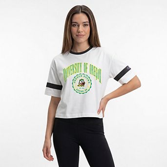Women's Champion White Oregon Ducks Striped Ringer T-Shirt