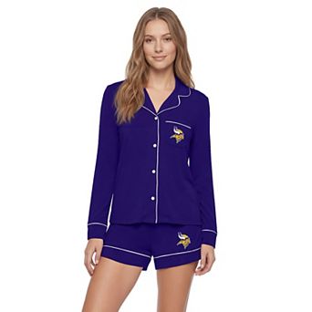 Women's Concepts Sport Purple Minnesota Vikings Medley Long Sleeve Button-Up and Shorts Sleep Set