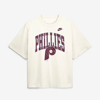 Women's Nike Cream Philadelphia Phillies Arched Distressed Boxy T-Shirt