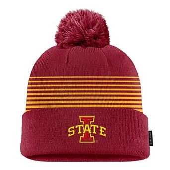 Men's Nike Cardinal Iowa State Cyclones 2026 On-Field Peak Cuffed Knit Hat with Pom