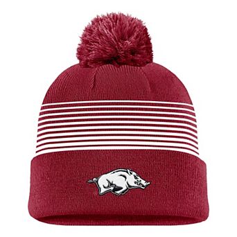 Men's Nike Cardinal Arkansas Razorbacks 2026 On-Field Peak Cuffed Knit Hat with Pom