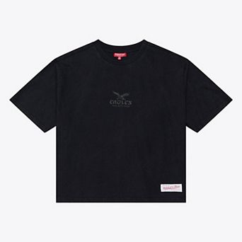 Women's Mitchell & Ness Black Philadelphia Eagles Core Essentials Micro Logo Boxy Crop T-Shirt