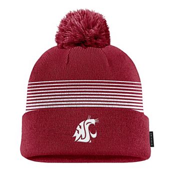 Men's Nike Crimson Washington State Cougars 2026 On-Field Peak Cuffed Knit Hat with Pom