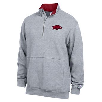 Men's Champion Heather Gray Arkansas Razorbacks Fleece Quarter-Zip Pullover