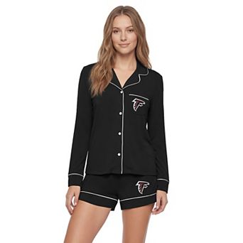 Women's Concepts Sport Black Atlanta Falcons Medley Long Sleeve Button-Up and Shorts Sleep Set