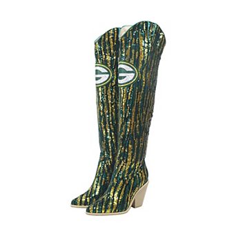 Cuce Green Bay Packers Over-the-Knee Two-Tone Sequin Boots