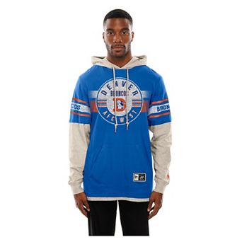 Men's New Era Royal Denver Broncos Twofer Layered Long Sleeve Hoodie T-Shirt