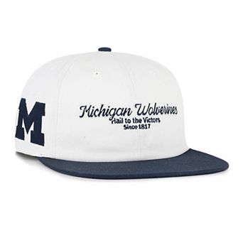 Men's '47 White/Navy Michigan Wolverines Script Stack Relaxed Captain Snapback Hat