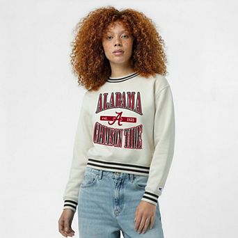 Women's Champion White Alabama Crimson Tide Yarn Dye Rib Reverse Weave Crew Sweatshirt