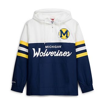 Men's Mitchell & Ness Navy Michigan Wolverines Head Coach Lightweight Anorak Half-Zip Windbreaker