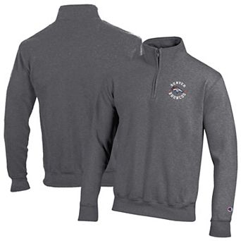 Men's Champion Heather Gray Denver Broncos Powerblend Quarter-Zip Pullover