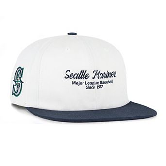 Men's '47 White/Navy Seattle Mariners Script Stack Relaxed Captain Snapback