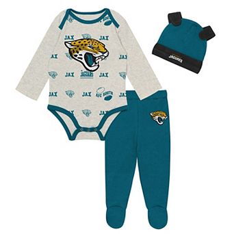 Newborn Outerstuff Heather Gray Jacksonville Jaguars Huddles & Giggles 3 pc Pant and Hat Set
