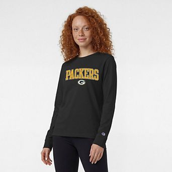 Women's Champion Black Green Bay Packers Core Logo Long Sleeve T-Shirt