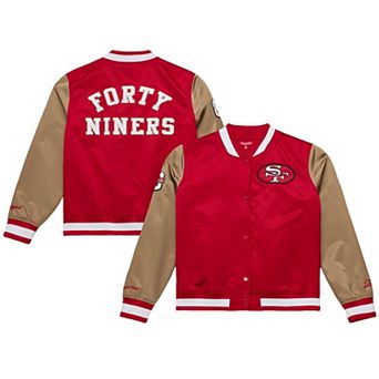 Women's Mitchell & Ness Scarlet/Gold San Francisco 49ers 80th Anniversary Satin Full-Snap Jacket
