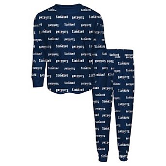 Youth Outerstuff Navy New England Patriots All-Over-Print Long Sleeve T-Shirt and Pants Sleep Set