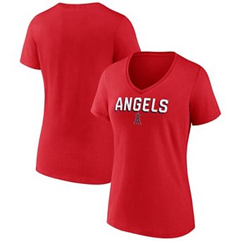 Women's Fanatics Red Los Angeles Angels Primary Play V-Neck T-Shirt