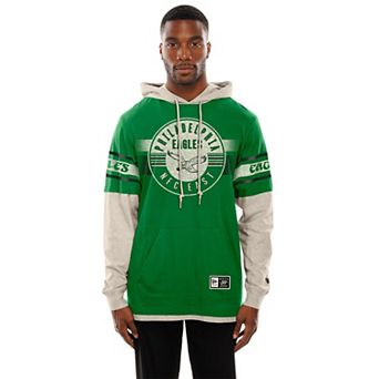 Men's New Era Kelly Green Philadelphia Eagles Twofer Layered Long Sleeve Hoodie T-Shirt