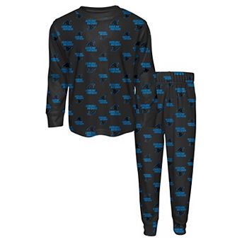 Youth Outerstuff Black Carolina Panthers All-Over-Print Long Sleeve T-Shirt and Pants Sleep Set
