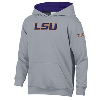 Youth Champion Heather Gray/Purple LSU Tigers Volume Fleece Hoodie