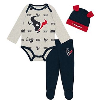 Newborn Outerstuff Heather Gray Houston Texans Huddles & Giggles 3 pc Pant and Hat Set