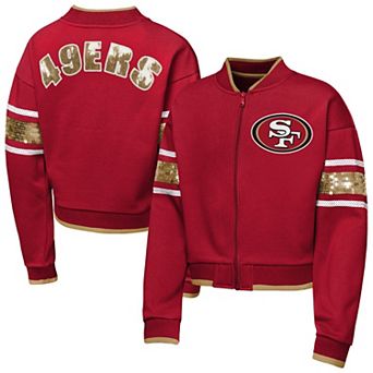 Girls Youth Outerstuff Scarlet San Francisco 49ers MVP Full-Zip Sequin Bomber Jacket
