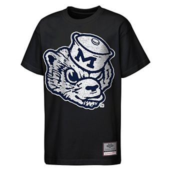 Youth Mitchell & Ness Black Michigan Wolverines Big Face Mascot T-Shirt