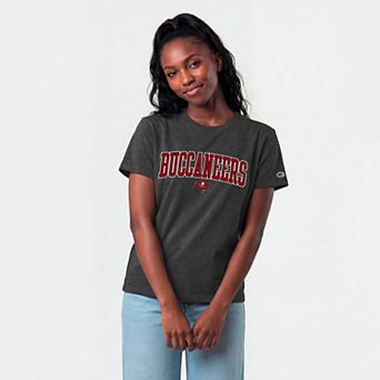 Women's Champion Heather Charcoal Tampa Bay Buccaneers Arched Over Logo T-Shirt