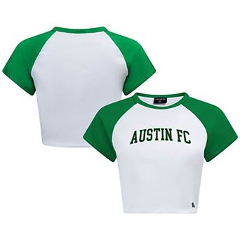 Women's Hype and Vice White Austin FC Home Run Cropped Raglan T-Shirt