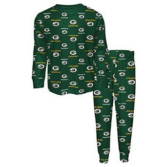 Preschool Outerstuff Green Green Bay Packers All-Over-Print Long Sleeve T-Shirt and Pants Sleep Set
