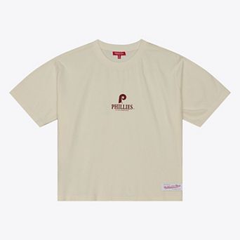 Women's Mitchell & Ness Cream Philadelphia Phillies Core Essentials Boxy Crop T-Shirt