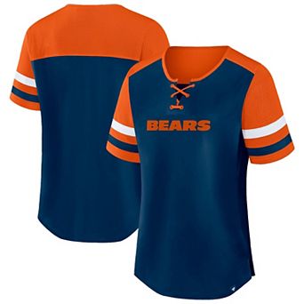 Women's Fanatics Navy/Orange Chicago Bears Plus Size Throwback Curl Route Lace-Up T-Shirt