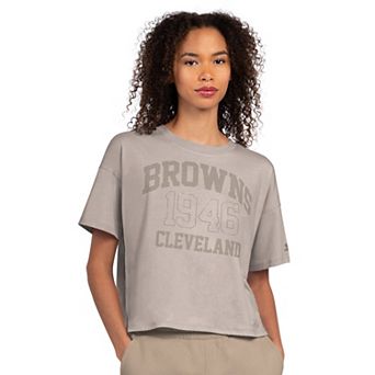 Women's Starter Tan Cleveland Browns Rhinestone Boxy Cropped T-Shirt