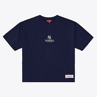 Women's Mitchell & Ness Navy New York Yankees Core Essentials Boxy Crop T-Shirt