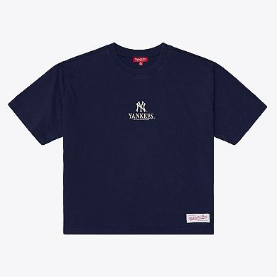 Women's Mitchell & Ness Navy New York Yankees Core Essentials Boxy Crop T-Shirt
