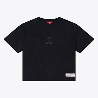 Women's Mitchell & Ness Black Chicago Bears Core Essentials Micro Logo Boxy Crop T-Shirt