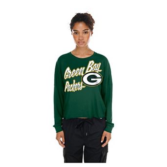 Women's New Era Green Green Bay Packers Cropped Oversized Long Sleeve T-Shirt