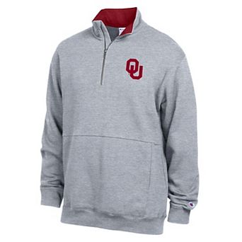 Men's Champion Heather Gray Oklahoma Sooners Fleece Quarter-Zip Pullover