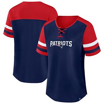 Women's Fanatics Navy/Red New England Patriots Plus Size Throwback Curl Route Lace-Up T-Shirt
