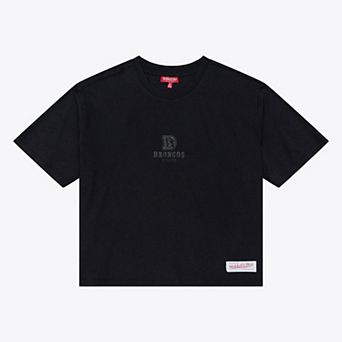 Women's Mitchell & Ness Black Denver Broncos Core Essentials Micro Logo Boxy Crop T-Shirt