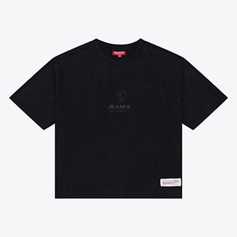 Women's Mitchell & Ness Black Los Angeles Rams Core Essentials Micro Logo Boxy Crop T-Shirt
