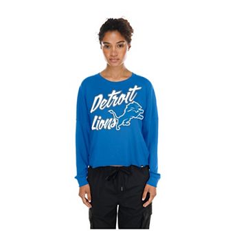 Women's New Era Blue Detroit Lions Cropped Oversized Long Sleeve T-Shirt